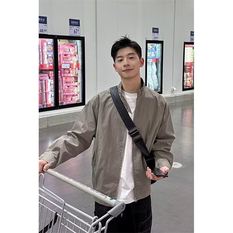 网络图现货潮牌立领男浅灰色秋季新品韩系百搭休闲外套JW12-P52,女装短外套,星座715-7