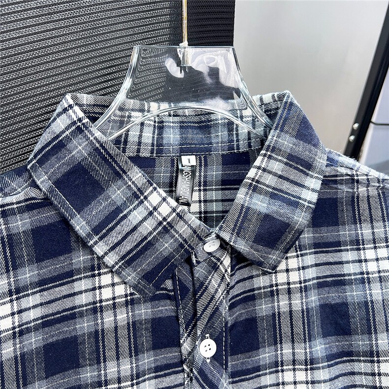 港风夏款男短袖衬衫条纹格子宽松休闲短衬衣CS2256P33,男装衬衫,星座1013-1