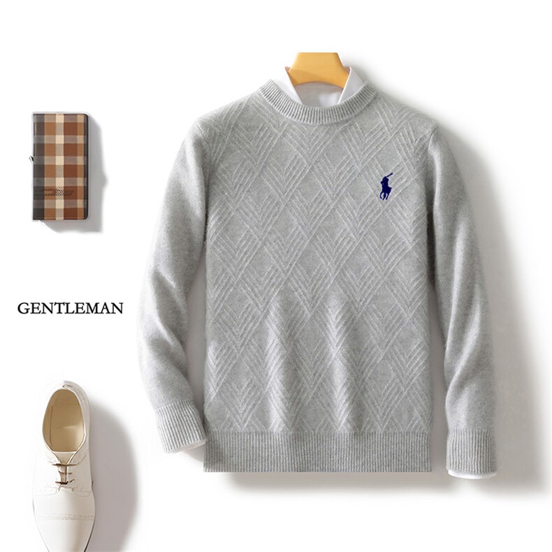 圆领羊毛秋冬长袖商务休闲宽松针织打底衫男装，男装羊毛衫，邓利维