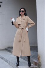 文秀家升级款双面羊绒风衣长款通勤修身韩版时尚酷飒风，女装风衣，陆氏青云