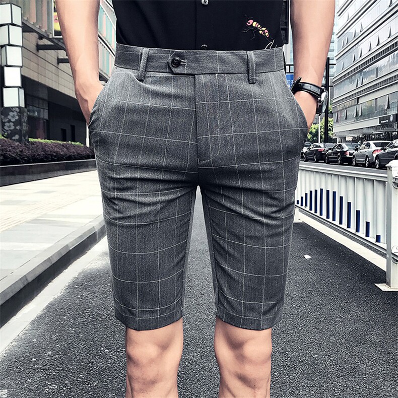 2021英伦潮潮男韩版修身夜店发型师商务休闲格子条纹短裤P50,男装休闲裤,星座1904A