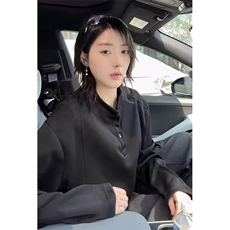 抖音得物品质美式高街重磅曼巴棉拼接cleanfit亨利领卫衣长袖T恤，男装T恤，电商A486
