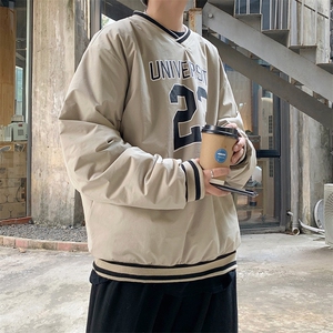 秋冬复古美式棒球风棉服宽松套头潮流港风加棉加厚卫衣mj354-p85图片