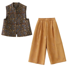 2026春装新款新中式套装高级感盘扣老钱风马甲衬衫三件套，女装套装/套裙，天丝秀