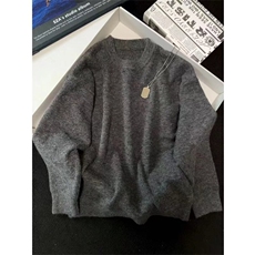 百搭复古纯色圆领毛衣男基础款宽松休闲百搭打底衫简约L8888-P49，男装T恤，星座1008