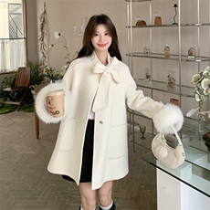 新款！冬装真狐狸毛双面羊毛呢大衣2C133-8991-P360-K498，女装毛呢外套，2C133