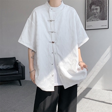 8XL-M特大码新中式衬衫男复古风垂感短袖衬衫外套CS512P48，男装衬衫，电商D206-1