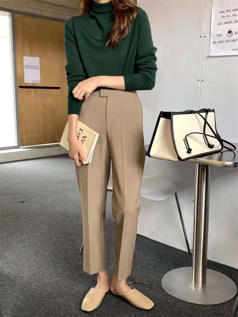 〖现货〗高腰显瘦通勤小脚西裤，9分裤版型休闲好驾驭，后半松紧，其它，炽元素