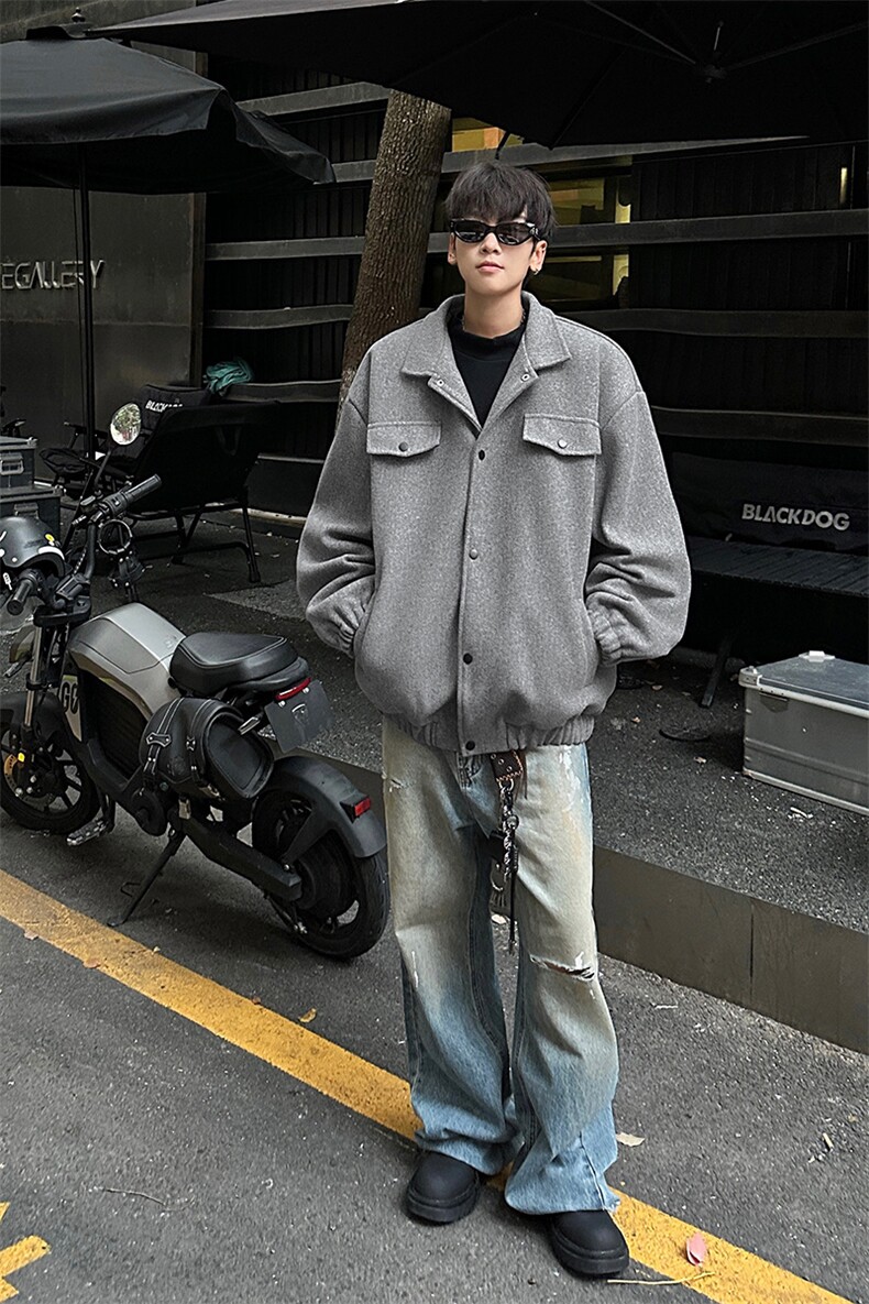 加棉加厚秋冬新款毛呢外套男潮牌宽松痞帅棉衣夹克-A1550P80控128,男装夹克,电商B241