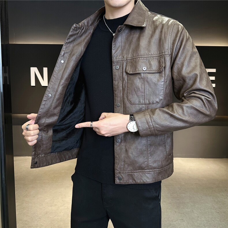 加绒加厚皮夹克男秋冬季2025新款工装口袋外套A313-8861-P148,男装夹克,电商A313