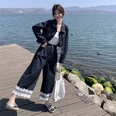 2025春秋潮新款时尚洋气减龄时髦阔腿裤两件套，女装套装/套裙，2D076
