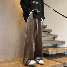 8XL-M加绒美拉德宽松金丝绒阔腿裤垂感拖地裤K993P55加绒65控78，男装休闲裤，电商D206-1