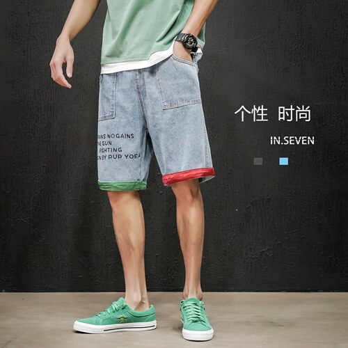 XZ103A-D046-P48-限价68日系大码印花五分裤牛仔肥仔，男装牛仔裤，星座103A