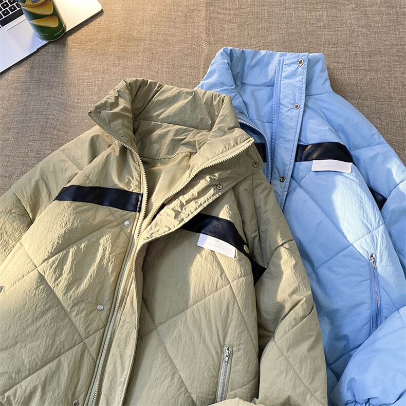 毛毯风2023冬季新款男士菱形格立领棉衣情侣棉服外套MYTC121P75,男装棉衣,电商B220