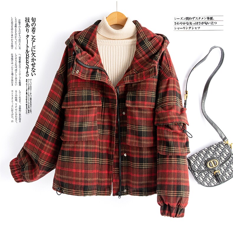 水衣源853款格子毛呢羽绒服（有加棉版和90绒羽绒服版两种）图片