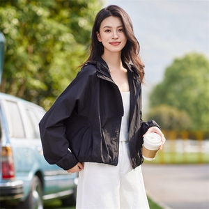 黑色短款防晒衣女夏季2025新款轻薄透气防紫外线防晒服蝙蝠衫外套图片