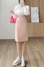 半身裙中长款2024春秋季时尚百搭中裙包臀裙简约后开叉裙子，女装半身裙，梦白服饰厂