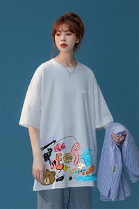 中性 夏季2022美式潮宽松个性印花情侣百搭短袖T恤 T1009 P25控38图片