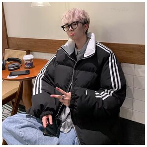 2025新款撞色条纹立领棉服棉衣外套男生保暖棉袄MY410