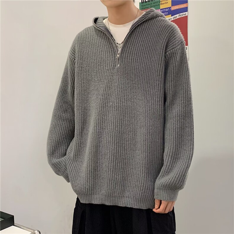 半拉链连帽毛衣男冬季韩版慵懒风加厚宽松针织衫外套MY03115-P58,男装针织衫/毛衣,星座308B-1