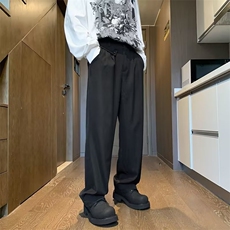 休闲西装裤男秋季直筒宽松阔腿长裤潮牌帅垂感高级西裤K4596-P41，男装西裤，星座412-3