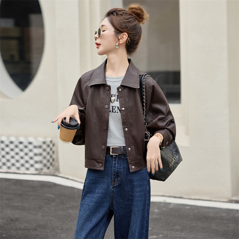 海宁皮衣外套女短款2025秋季新款宽松显瘦设计感小众pu皮夹克上衣,女装皮衣,美拉德工厂直营店