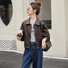 海宁皮衣外套女短款2025秋季新款宽松显瘦设计感小众pu皮夹克上衣，女装皮衣，美拉德工厂直营店