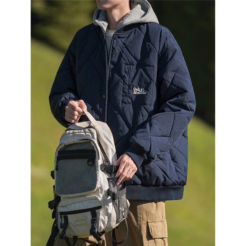 618B-1KK28冬季可拆卸连帽菱形格棉服日系复古外套P135控168,男装棉衣,星座618B-1