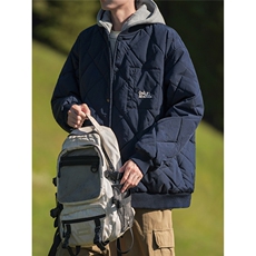 618B-1KK28冬季可拆卸连帽菱形格棉服日系复古外套P135控168，男装棉衣，星座618B-1