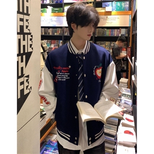 棒球服外套男春季新款运动美式保暖上衣宽松休闲开衫夹克 J9003图片