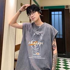 ！2024夏季新款男士麂皮绒无袖T恤简约情侣背心TLBX35特P18，男装背心/马甲，电商B220