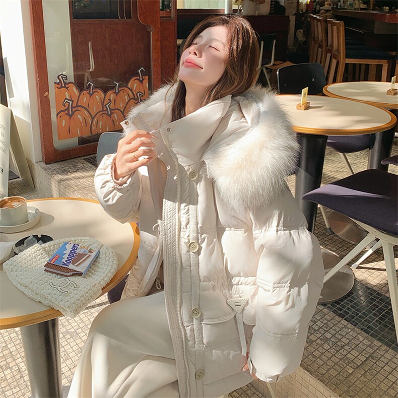 【现货】2025冬装白色真毛领90绒羽绒服2C056-6865-P335控488,女装羽绒服,2C056