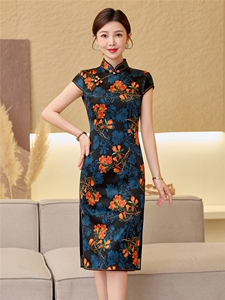 杭州品质真丝中长裙复古印花连衣裙女春夏日常修身潮流真丝旗袍图片