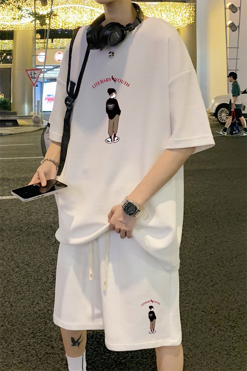 ！2023夏季男士华夫格短袖T恤套装百搭上衣一套HTZ12P50,男装T恤,电商B220