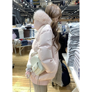 复古毛领连帽加厚棉服女冬季保暖工装外套派克服棉袄M7857