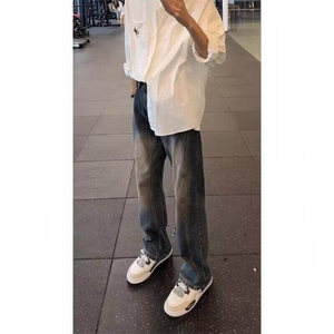 美式复古vibe高街牛仔裤男 直筒弯刀拼接牛仔裤N9605/P45图片