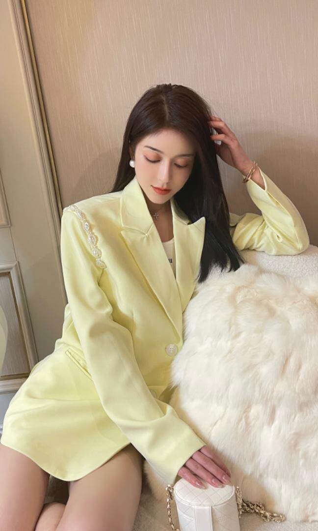 现货韩系肩膀珍珠西装外套，女装西装，可金