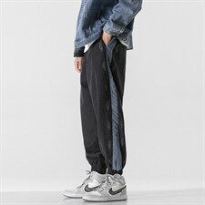 日系2023秋冬新款撞色拼接宽松束脚运动休闲潮牌裤子2105-P45控69，男装休闲裤，星座914-3