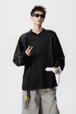 可二开美式POLO衫大码M-5XL拼接V领球衣长袖T恤男CX78111P45控69，男装Polo衫，星座226-1