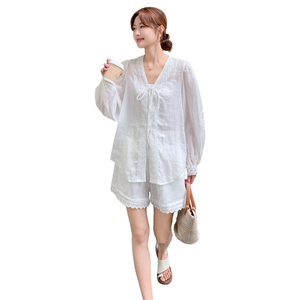 法式温柔风薄款防晒套装女2025夏季新款高级感衬衫阔腿短裤两件套图片