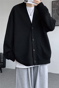 8XL-M春季开衫V领卫衣男港风日系慵懒风痞帅长袖上衣服外套KS001图片