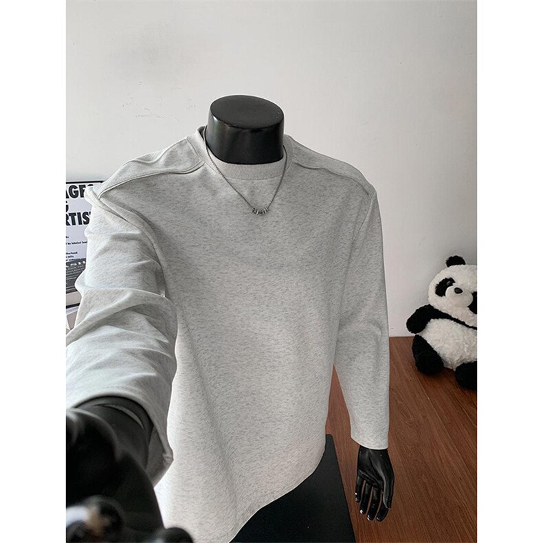 抖音得物高品质26春装设计感长袖打底衫纯色拉链肩圆领卫衣W123,男装T恤,电商A486-1