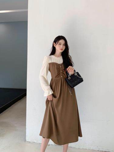 拼接毛圈连衣裙，女装连衣裙，棠秋纤