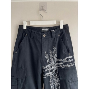 黑色水洗十字架印花工装牛仔裤轻奢小众炸街裤子baggy美式直筒裤图片