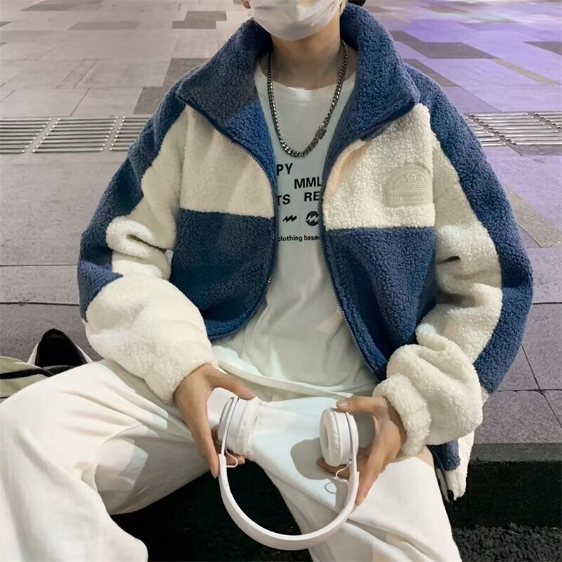 美式刺绣拼色羊羔绒外套男士秋冬季ins潮牌宽松情侣百搭保暖棉,男装棉衣,星座218-1（原230）