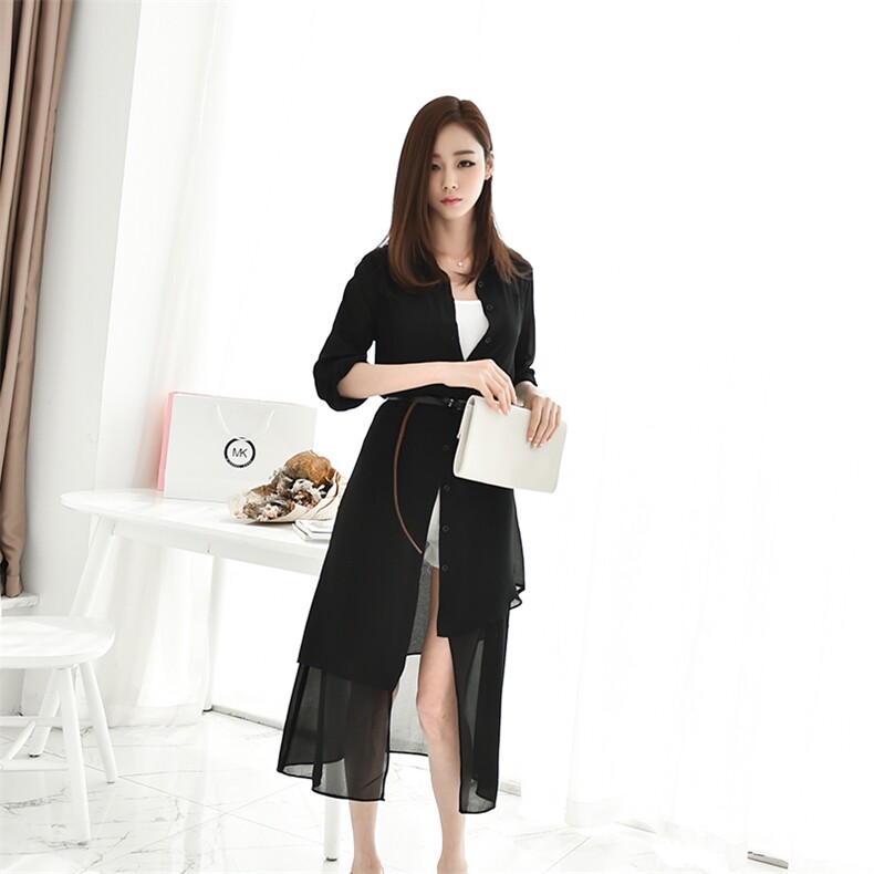 纯色开衫2021年夏季新款潮流韩版修身显瘦中长款中袖蕾丝衫，女装蕾丝衫/雪纺衫，奕阳依阁