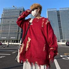 不规则破洞圆领针织衫男秋冬季街头慵懒风宽松情侣毛衣M7178，男装针织衫/毛衣，星座1116A-1（原606A）