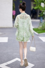 衬衫短裤套装女2025新款夏季小个子炸街减龄时尚新中式国风两件套，女装套装/套裙，半夏