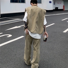 美式潮牌复古牛仔夹克男生廓形设计坎肩马甲套装，男装夹克，星座716-3