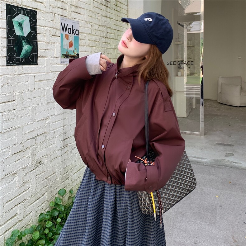 复古红色短款风衣外套女2025秋季新款高级感英伦风小个子夹克上衣,女装短外套,2C307